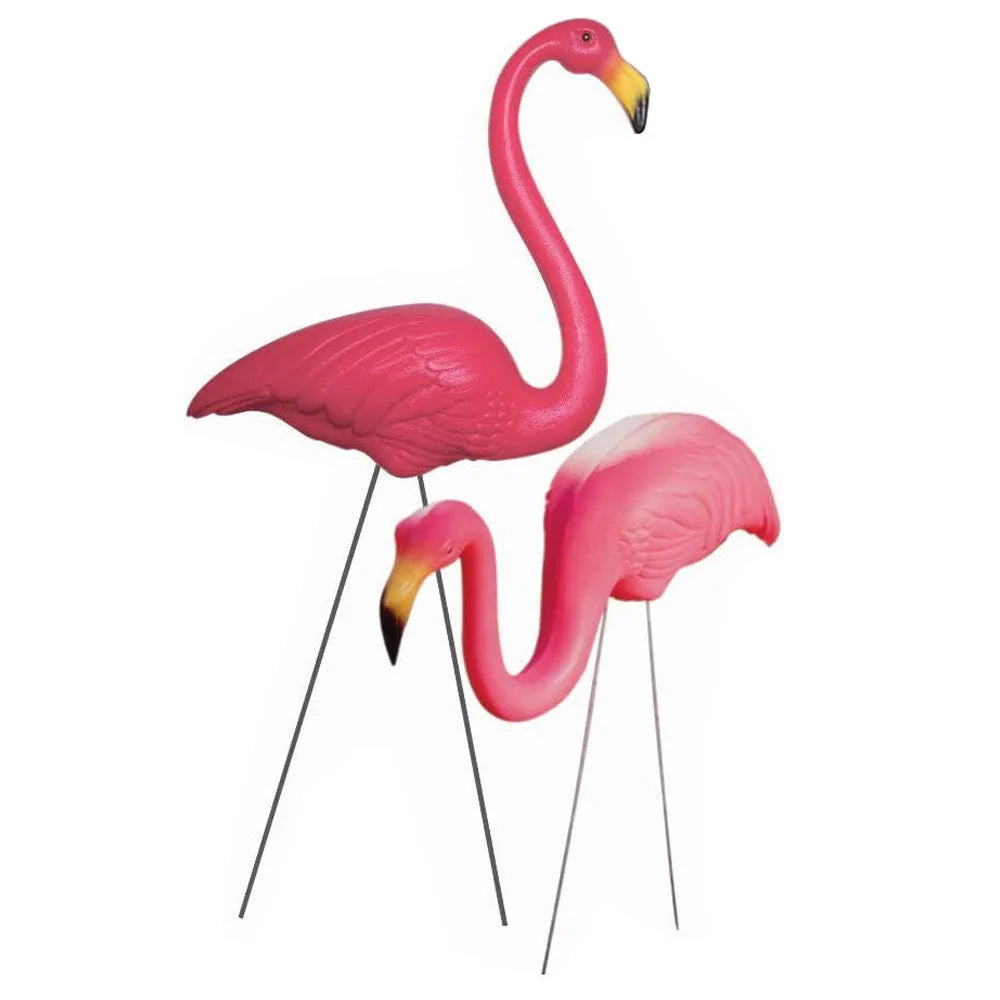 2PCS Pink Flamingos Yard Decorations 29"/23" Tall Plastic Flamingo Statue Metal Stakes Lawn Ornaments Outdoor Garden Decor