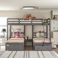 Triple Bunk Bed Full Over 2 Twin Bunk Bed with 3 Drawers and Guardrails, Bunk Bed for Family, Teens, No Box Spring Needed