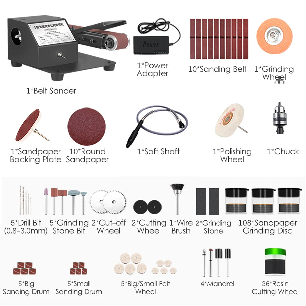 Mini Belt Sander Electric Sanding Polishing Grinding Machine 775 Motor Stepless Speed Multifunction Grinding Tool Set 350W/250W