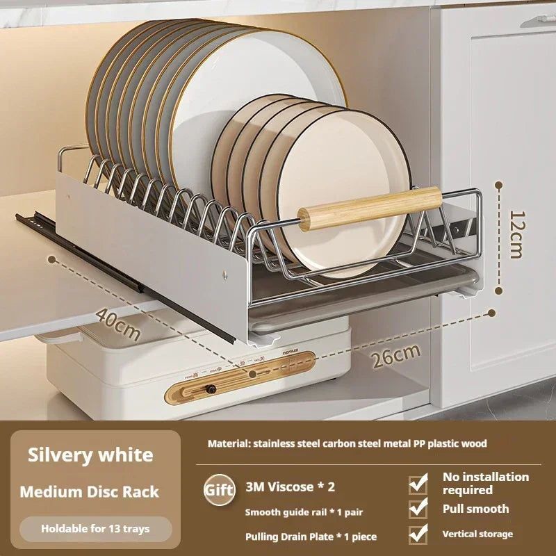 ZEXEF Kitchen Pull-Out Bowl and Dish Rack Cabinet Storage Rack Household Tableware Bowl and Dish Partition Drawer Storage