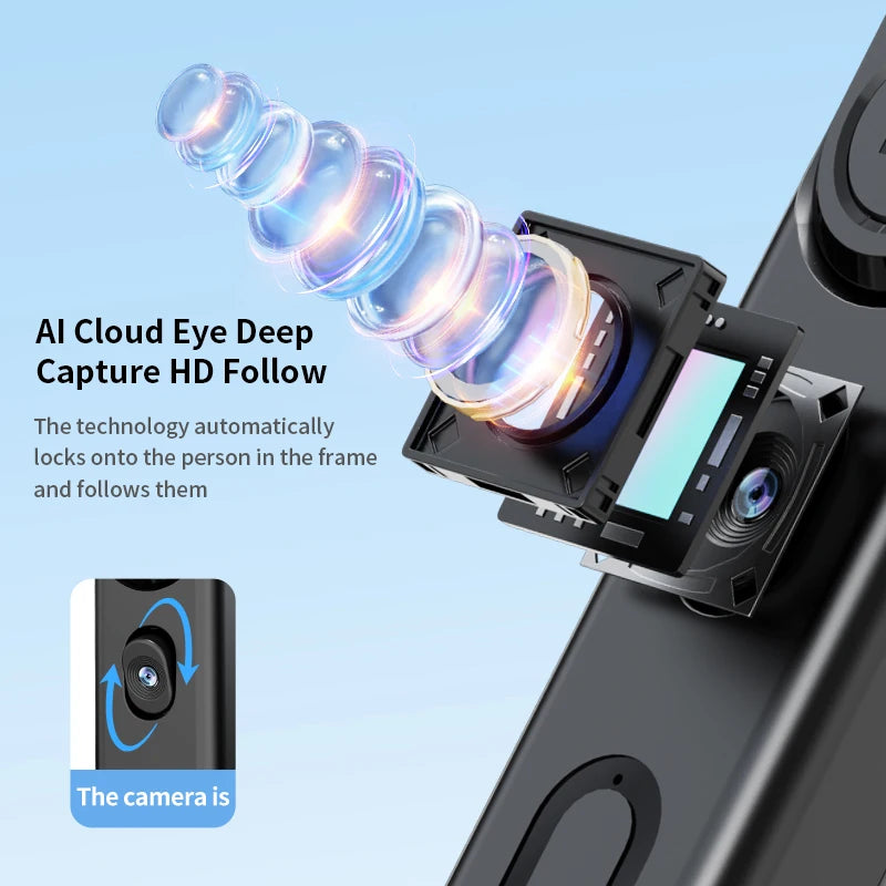 Tripod for Mobile Phone 360°Auto-Rotation Shooting Tripod Selfie Stick Phone Stand AI Face Following, with Remote Control