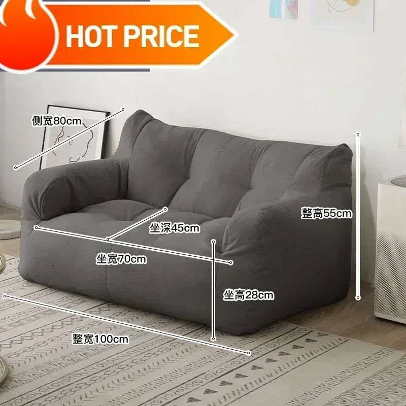 Small Double Bean Bag Sofa Double Seat Reclining Soft Comfortable Sofa Balcony Bedroom Washable Fabric Sofa