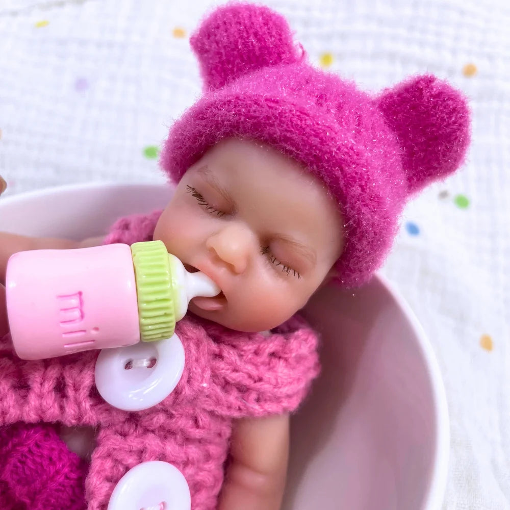 Mini 6 Inch  Silicone Reborn Baby Doll LouLou Girl 15CM Full Solid Silicone Washable Body Palm Doll Toy Christmas Gift