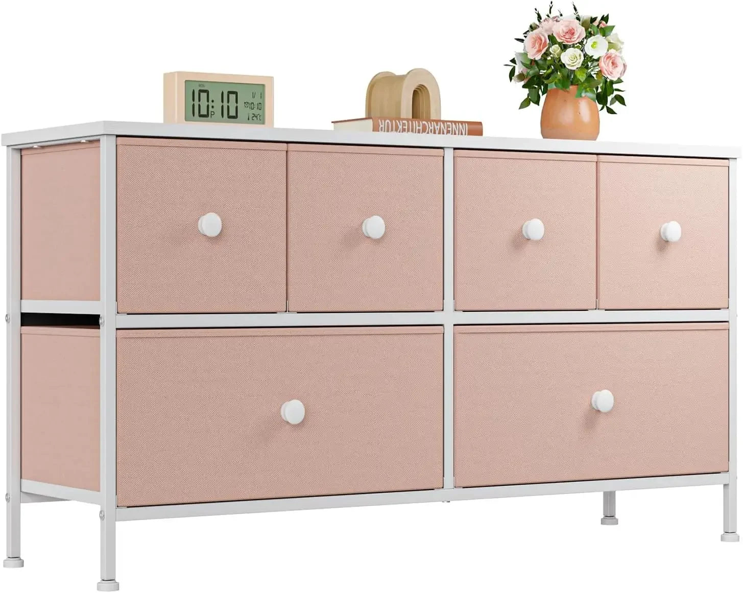 Dresser for Bedroom with 6 Drawer Wide Dresser & Chests of Drawers Cute Girl Dresser for Closet, Bedroom, Entryway, Pink