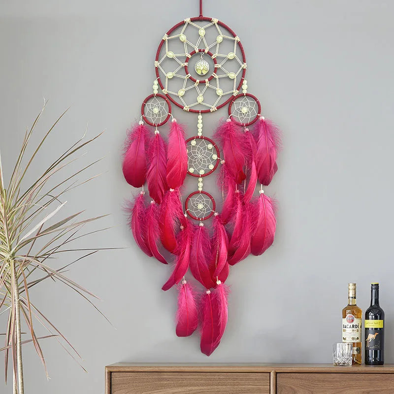Boho Dream Catcher Hand-woven Feathers Wind Chimes Living Room Bedroom Hanging Ornaments Unique Birthday Gifts Home Decorations
