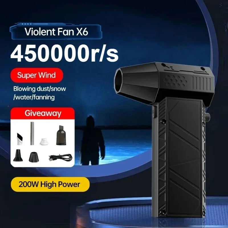 X6 Violent Fan 450000RPM Brushless Turbo Jet Blower Powerful Air Blower  Vacuum Dust Cleaner Type-C Charging Strong Winds 53m/s