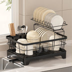 Compact Japanese Kitchen Dish Drainer Steel Dish Rack with Removable Plate Utensil Holder And Dual-Layer Chopstick Holder