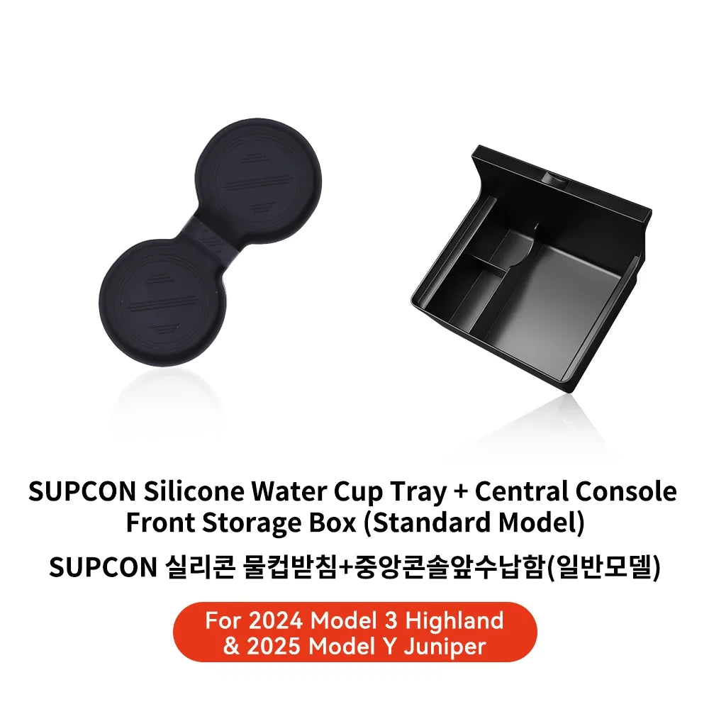 YZ For Tesla Model 3 Highland 2024 Model Y Juniper 2025 Storage Box Center Armrest Hidden Box Cup Holder Organizer Accessories