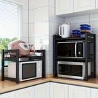 Black Metal Functional Kitchen Storage Rack 2 Colors Expandable Countertop Organizer for Microwave Oven Spice Utensils Cookware