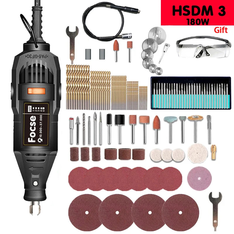 180W Power Electric Mini Drill Engraver Rotary Tool Polishing Grinder Variable Speed Dremel Engraving Pen with Accessories