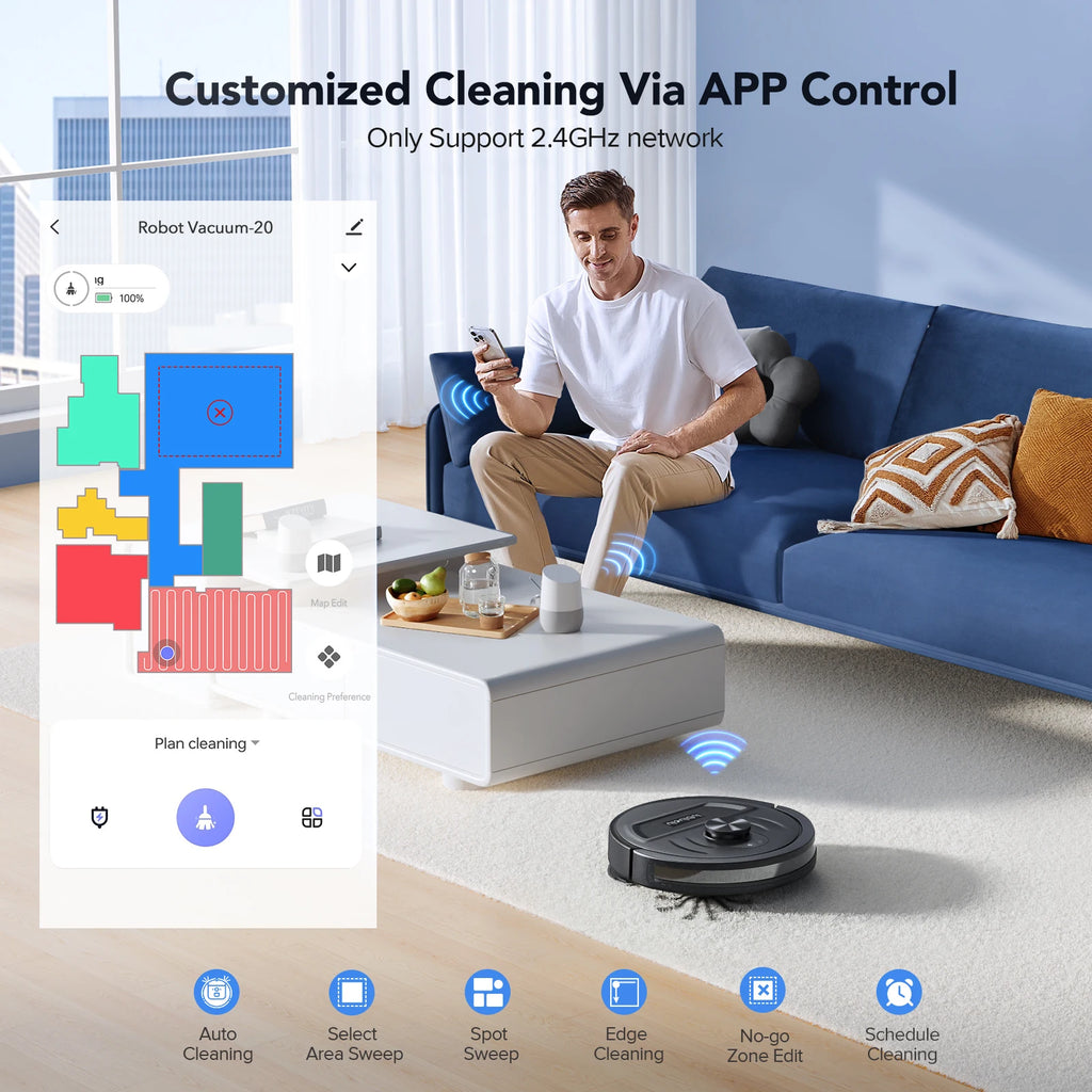Lubluelu L20 5500Pa Robot Vacuum and Mop, 3 in 1 Robotic Vacuum Cleaner,  Smart Mapping, 30 No-go Zones, for Carpet Pet Hair