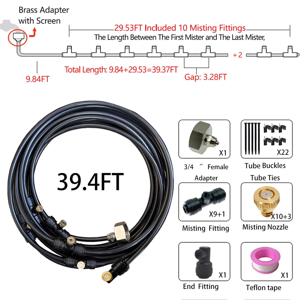 Patio Misters for Cooling Backyard Water Mister Kit for Waterpark, Garden, Greenhouse, Canopy, Porch, Umbrella Gazebo Trampoline
