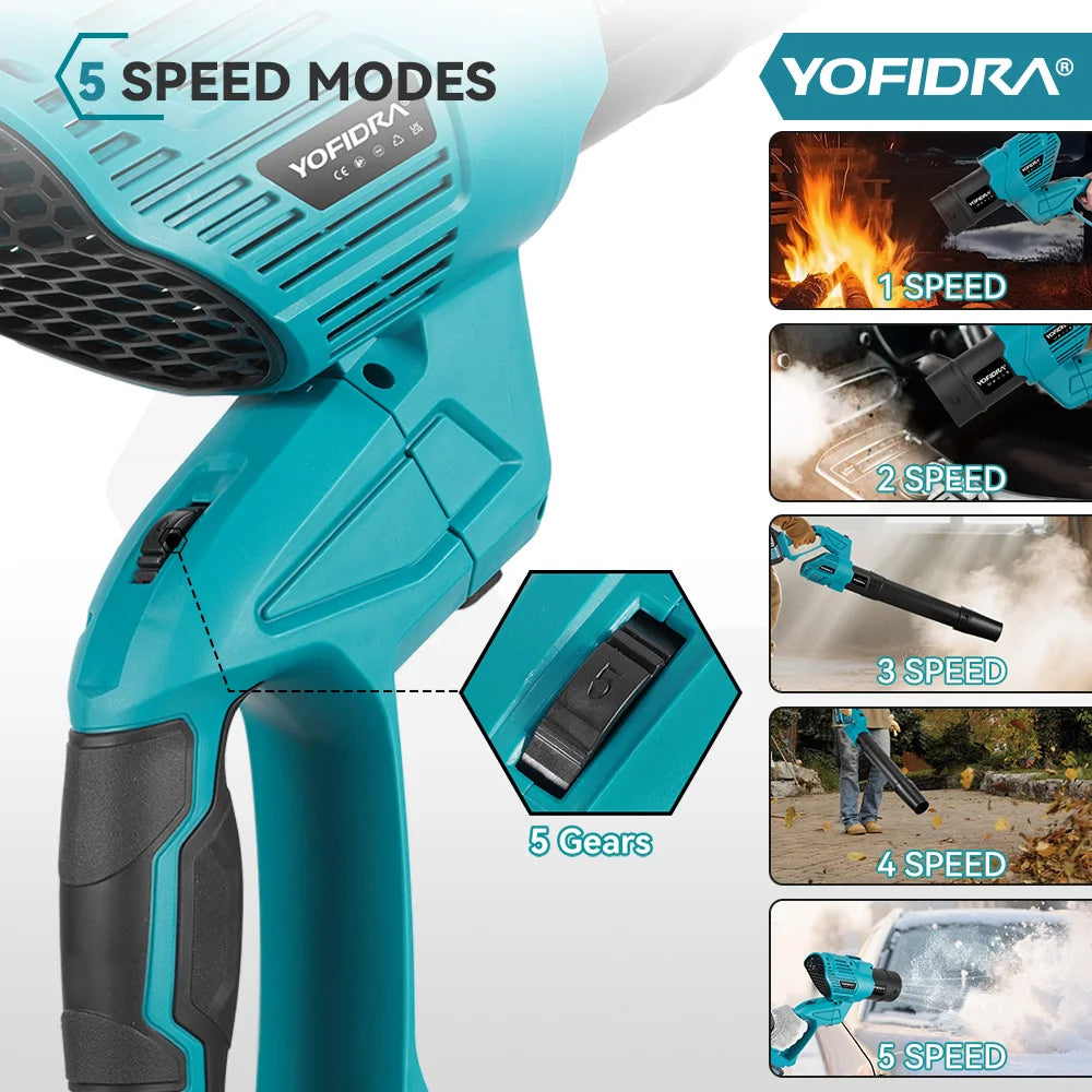 YOFIDRA 2In1 3000W Brushless Electric Turbo Fan Blowers Air Blower Leaf Snow Dust Cleaning Power Tool For Makita 18V Battery Pin