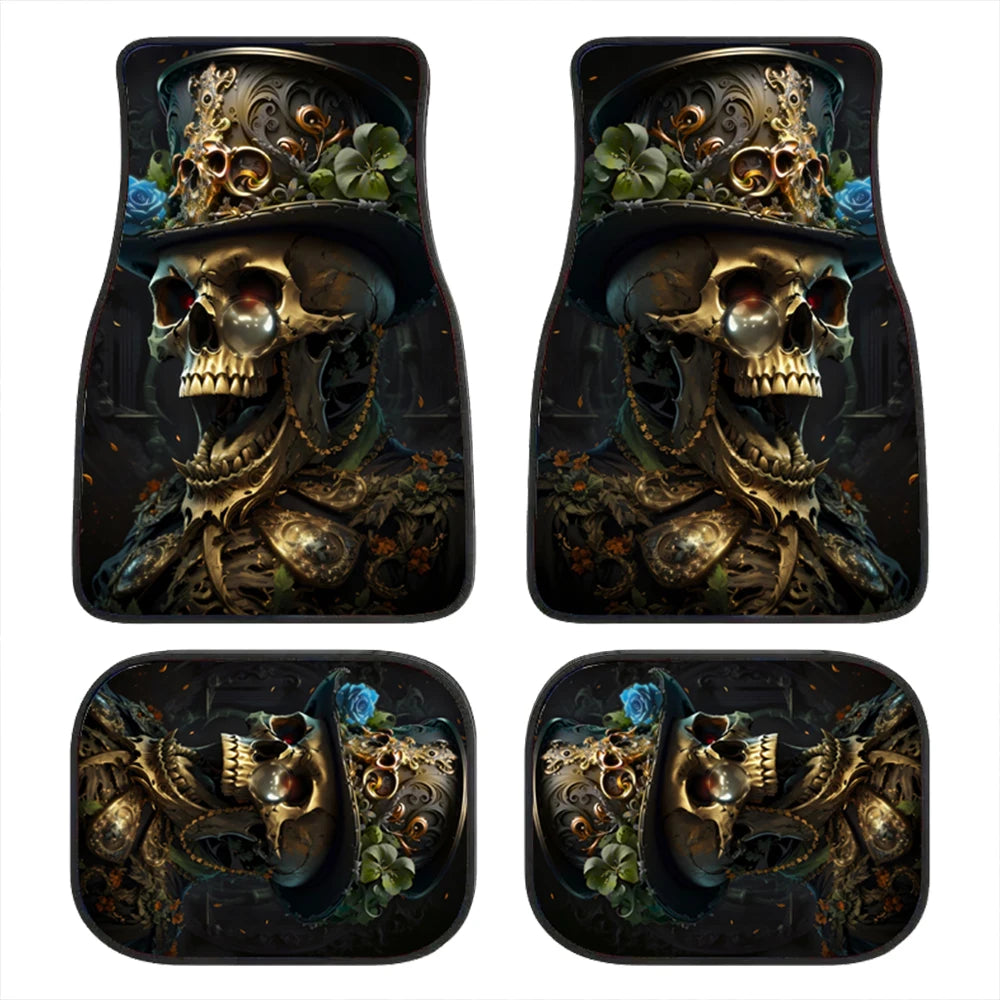 2/4PCS Gentleman Skull Pattern Car Floor Mats Water-absorbent Anti-slip Anti-fouling Mats for Car Front and Back Seat Carpets