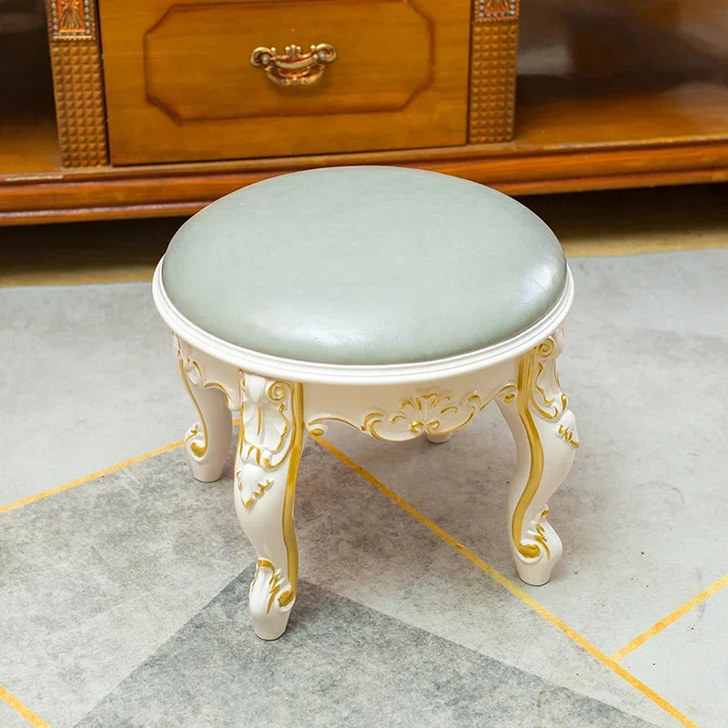 European Fabric Pouf,Modern Round Tea Table Stool, High-Quality Manicure Seat, Living Room Sofa Side Ottoman, Versatile Seating.