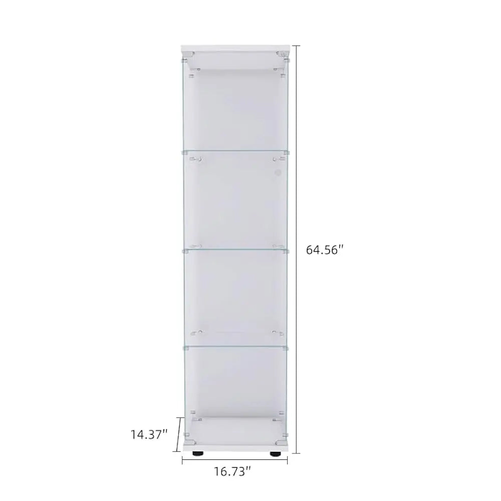 Modern 64.5'' Contemporary 4-Shelf Case Glass Display Cabinet In Clear With Door, Curio Cabinet Collection Display Case, Floor