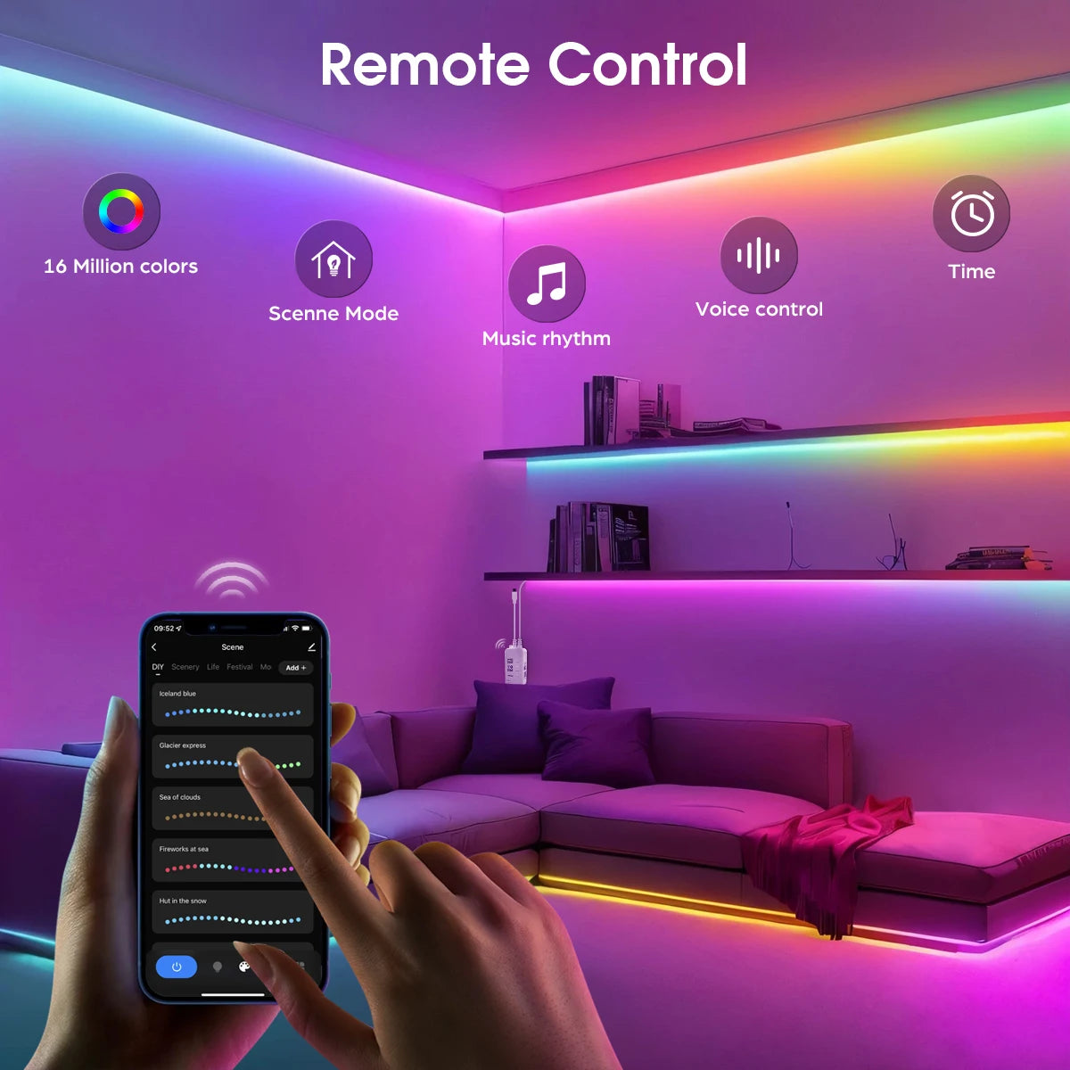 Tuya Smart WiFi Switch WS2811 COB RGBIC RGB LED Strip Light 12V Power Adapter Plug Dimmable Lamp LED Tape for Room Kitchen Decor