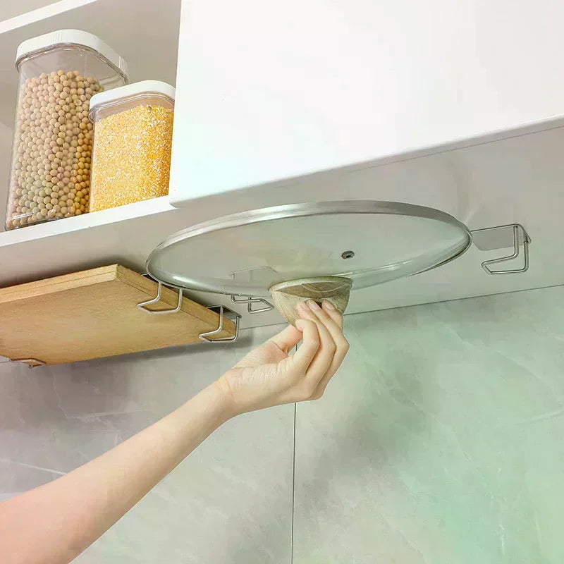 4PCS Kitchen Storage Rack Wall Mounted Pot Cover Rack Cabinet Bottom Cutting Board Rack Vegetable Board Storage Rack