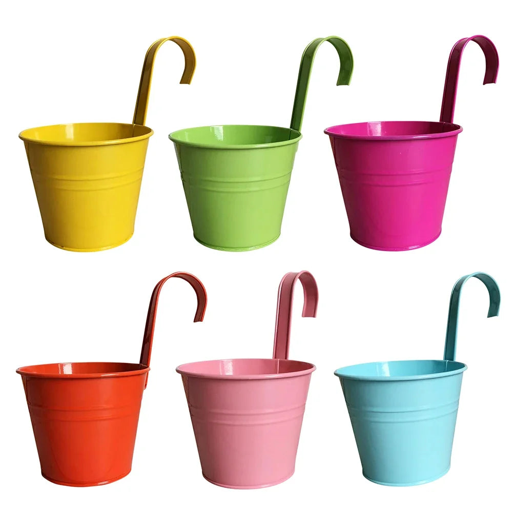 6/10PCS Metal Flower Pot With Detachable Handle Wall Mounted Hanging Planter Balcony Garden Office Planter Home Garden Decor