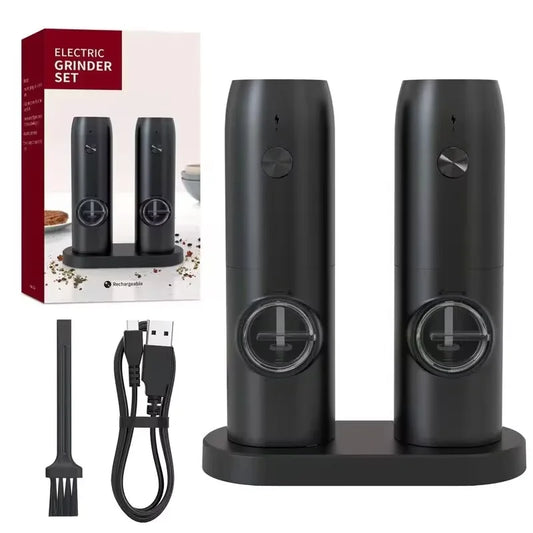 Electric Salt and Pepper Grinder Set with Charging Base and LED Light Adjustable Coarseness Automatic Spice Herb Mill