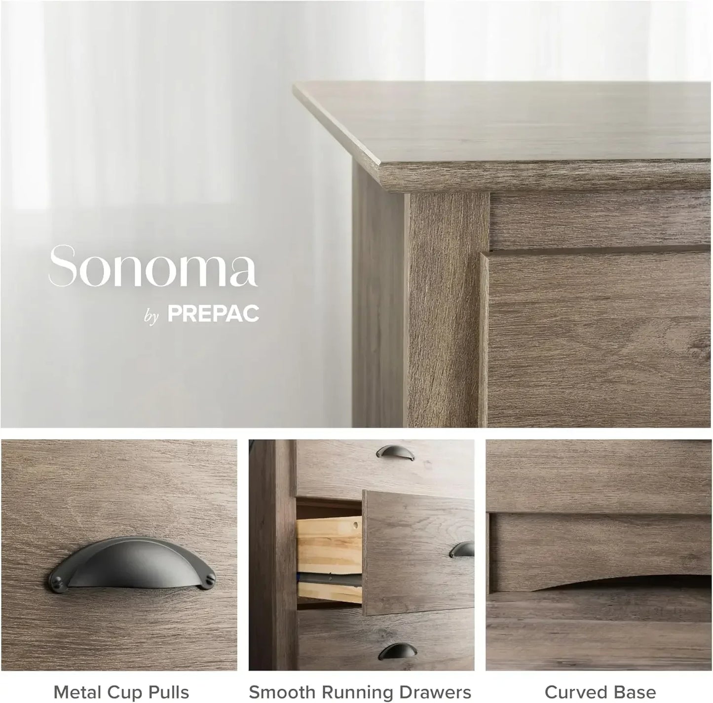 Salt Spring Bedroom Furniture: Gray Double Dresser for Bedroom, 6-Drawer Wide Chest of Drawers