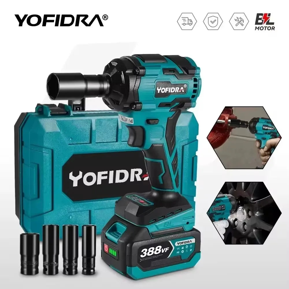 YOFIDRA 1000N.m Brushless Electric Impact Wrench 1/2" Cordless Rechargeable Socket Screwdriver Power Tool For Makita Battery Pin