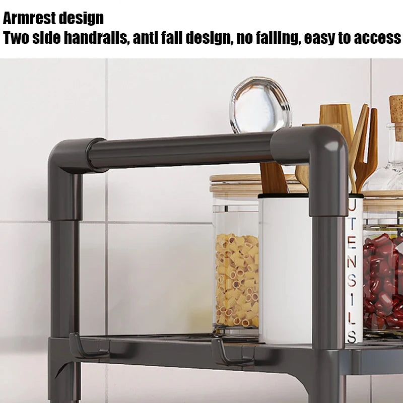 2/3 Floor Kitchen Microwave Rack, Desktop Oven and Toaster Storage Rack, With Hooks to Save Space, Kitchen Storage Rack