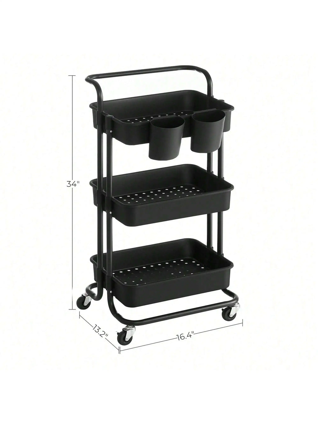 SONGMICS Rolling Cart, 3-Tier Storage Cart, Storage Trolley with Handle 2 Small Organizers, Steel Frame, Plastic Baskets