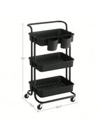 SONGMICS Rolling Cart, 3-Tier Storage Cart, Storage Trolley with Handle 2 Small Organizers, Steel Frame, Plastic Baskets