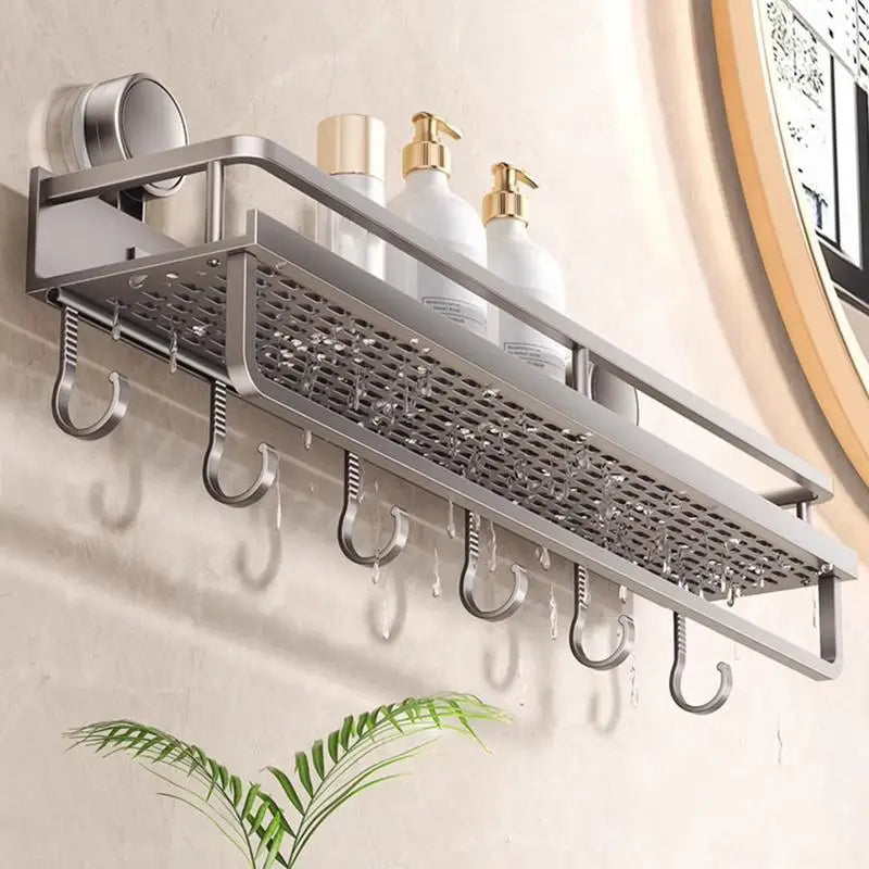 Vacuum Suction Cup Bathroom Shelf Wall Mounted Thickened Aluminum Bathroom Shelves No Drilling Shower Organizer Bathroom Storage