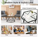Giantex Hexagonal Glass Coffee Table, End Table W/Tempered Glass Top & Sturdy Metal Legs, Modern Center Table, Geometric Small