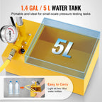 VEVOR Hydrostatic Test Pump Max 25bar Single/Dual Valve 1.4/2.8 Gal Tank Hydraulic Manual Water Pressure Tester Kit for Pipeline