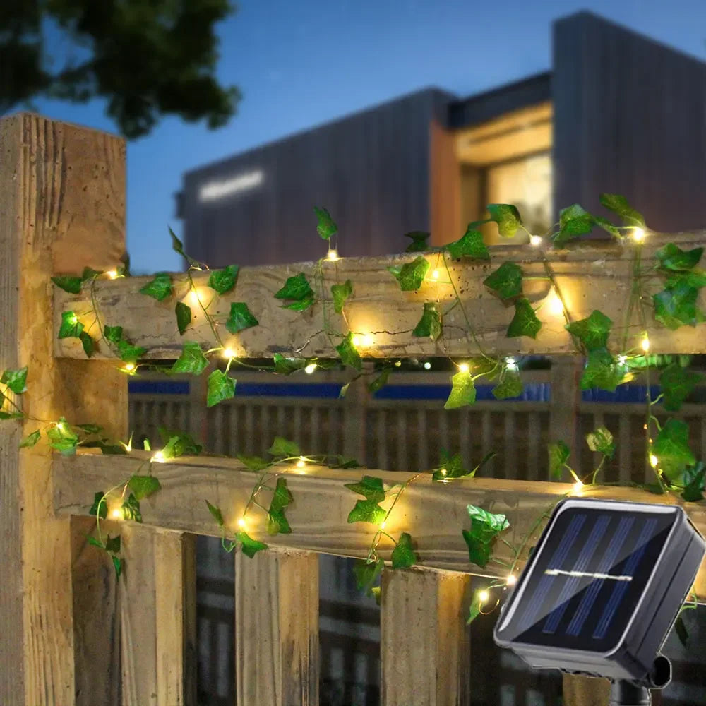 2/5/10M Solar Artificial Leaf Light String Outdoor Garden Light Wedding Party Decoration LED Fairy Lights Garland Decoration