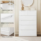 HOSTACK Modern 6 Drawer Dresser for Bedroom, Tall Chest of Drawers with Storage, Large Wood Storage Chest Organizer