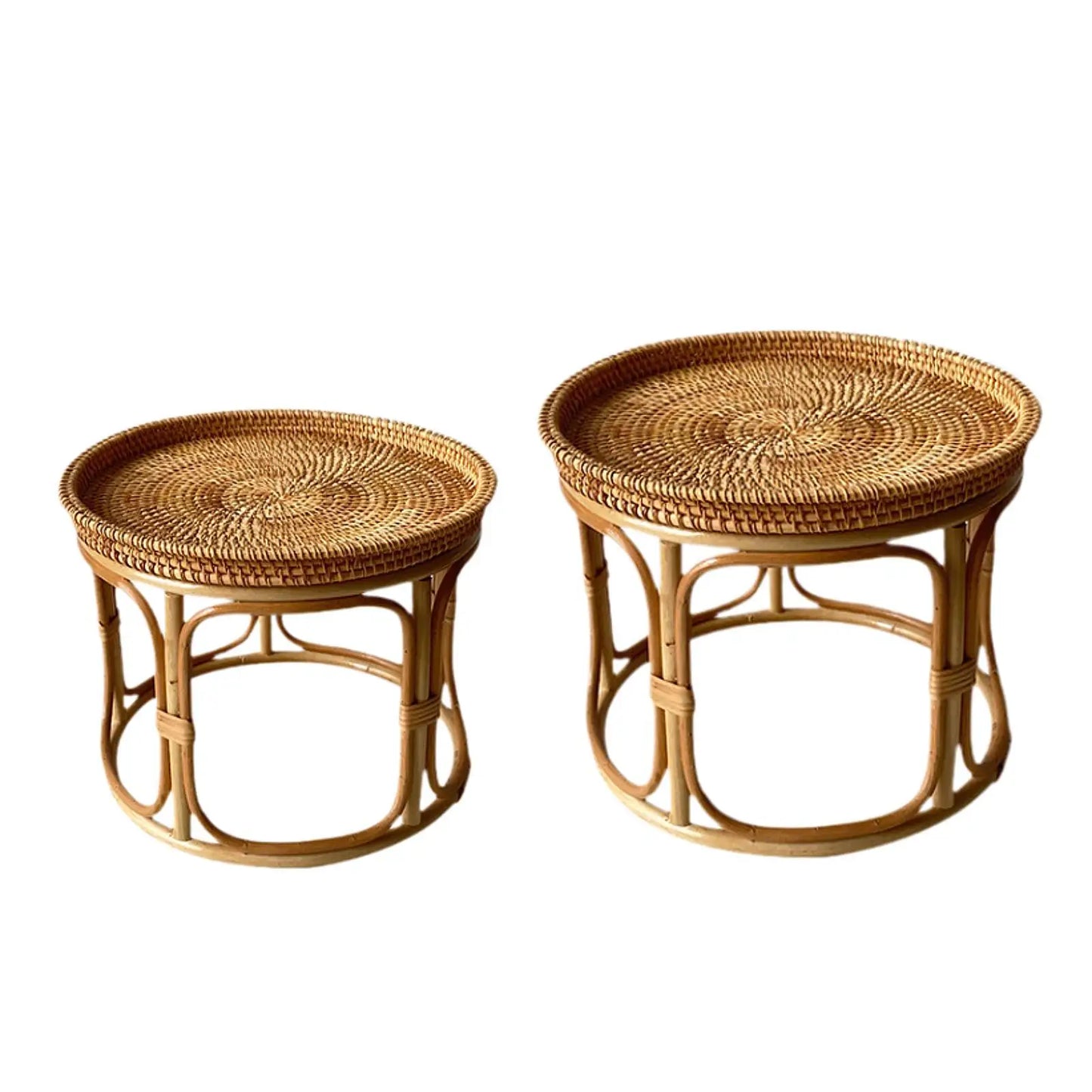 Rattan Side Table, End Table Tray Organizer Decorative Coffee Table NightStand for Office Indoor Proch Patio Room