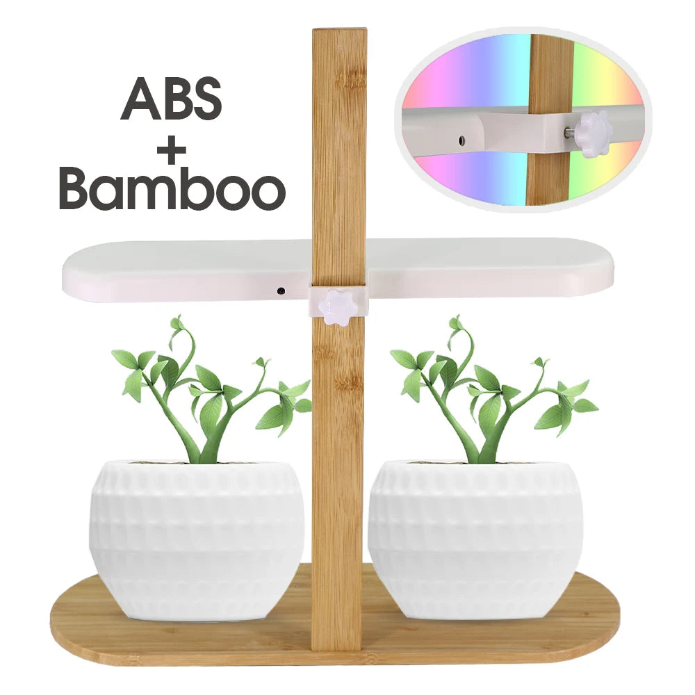 Auto Timer Plant Grow LED Grow Lights Bamboo Tray Stake Adjustable Height 4 Dimmable Brightness Hydroponics System Indoor Garden