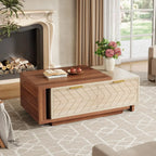 Extendable Coffee Table,Length Adjustable Reversible Wood Coffee Table with 2 Storage Drawers,Rectangular Dual-Tone Center Table