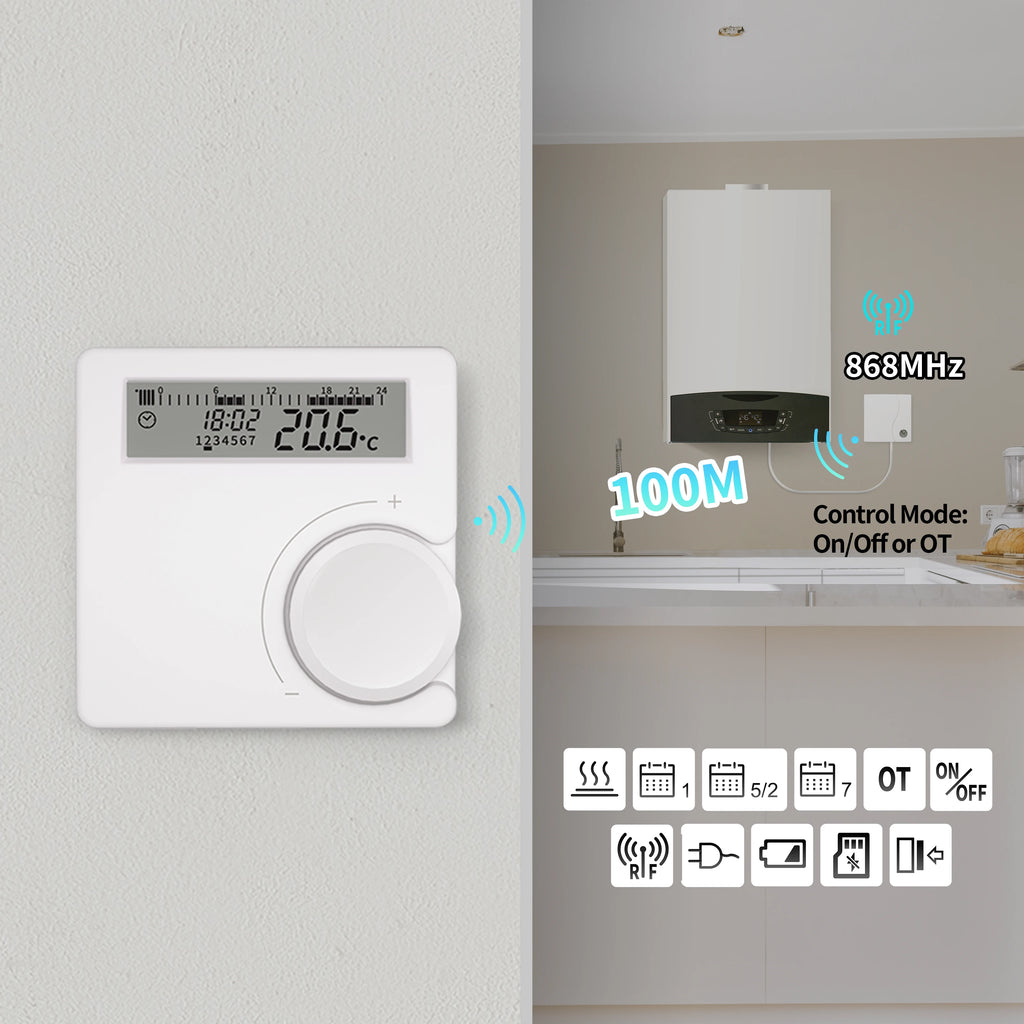 Opentherm Wireless Boiler Thermostat Room Heating Low Power Battery Thermostat Boiler Digital Temperature Controller Wall Mount