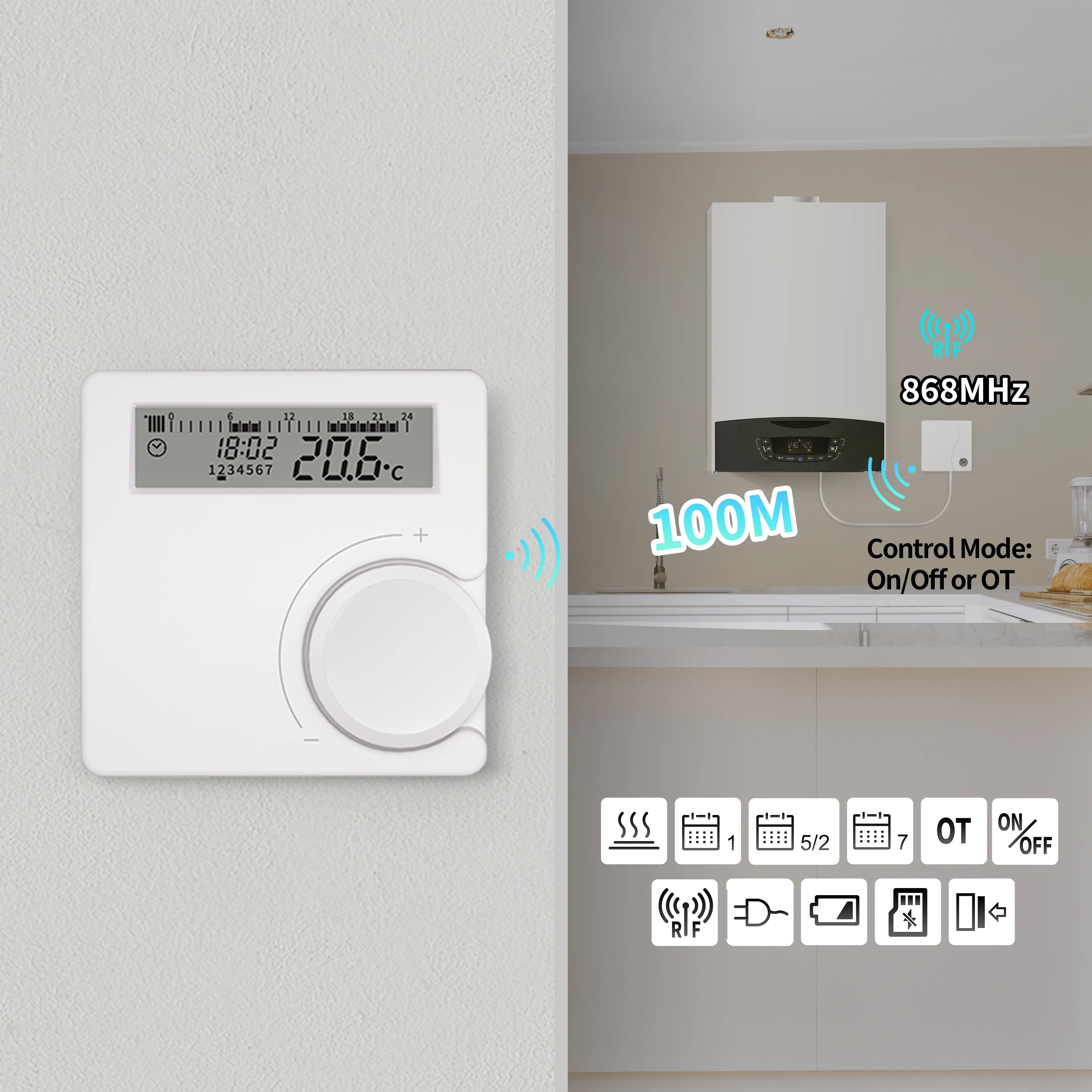 Opentherm Wireless Boiler Thermostat Room Heating Low Power Battery Thermostat Boiler Digital Temperature Controller Wall Mount