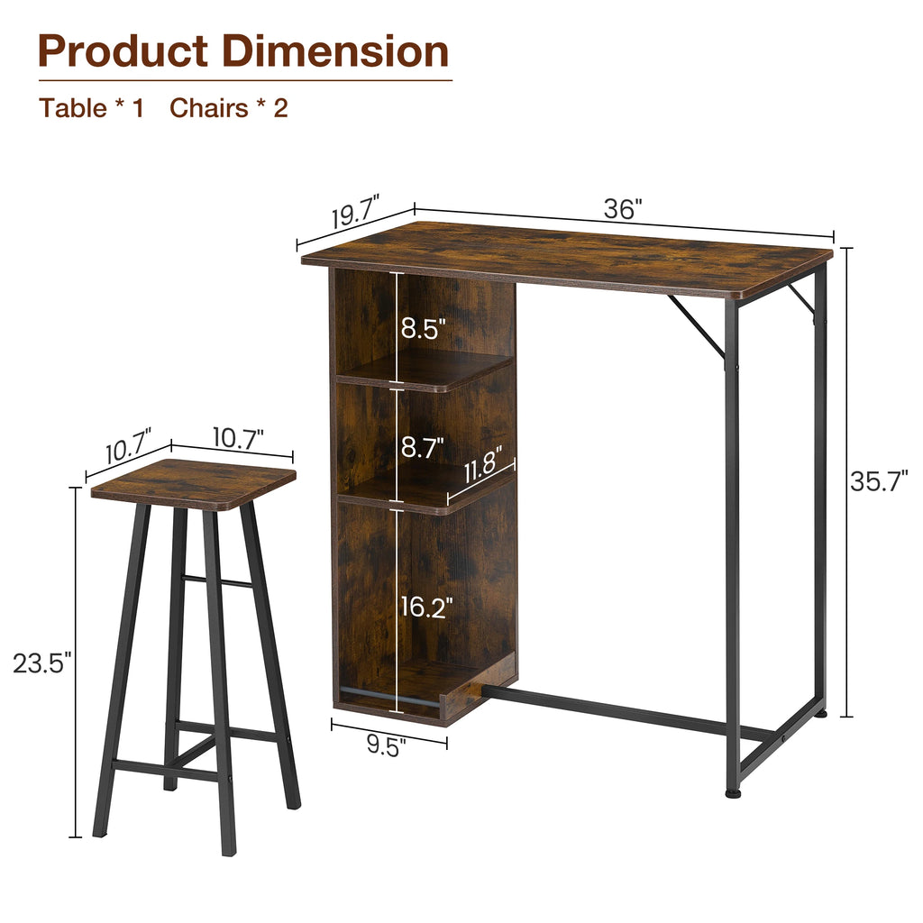 Small Bar Table Set with 2 Chairs