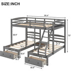 Triple Bunk Bed Full Over 2 Twin Bunk Bed with 3 Drawers and Guardrails, Bunk Bed for Family, Teens, No Box Spring Needed