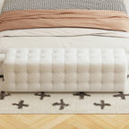 All Covered Velvet Upholstered Ottoman, Rectangular Footstool Bedroom Footstool No Assembly Required Elegant and Luxurious White