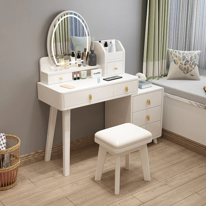 Bedroom Hairstyle Vanitys for Makeup Drawers and Mirror Makeup Dressing Table Furniture Pink Vanity Chair Solid Wood Dresser