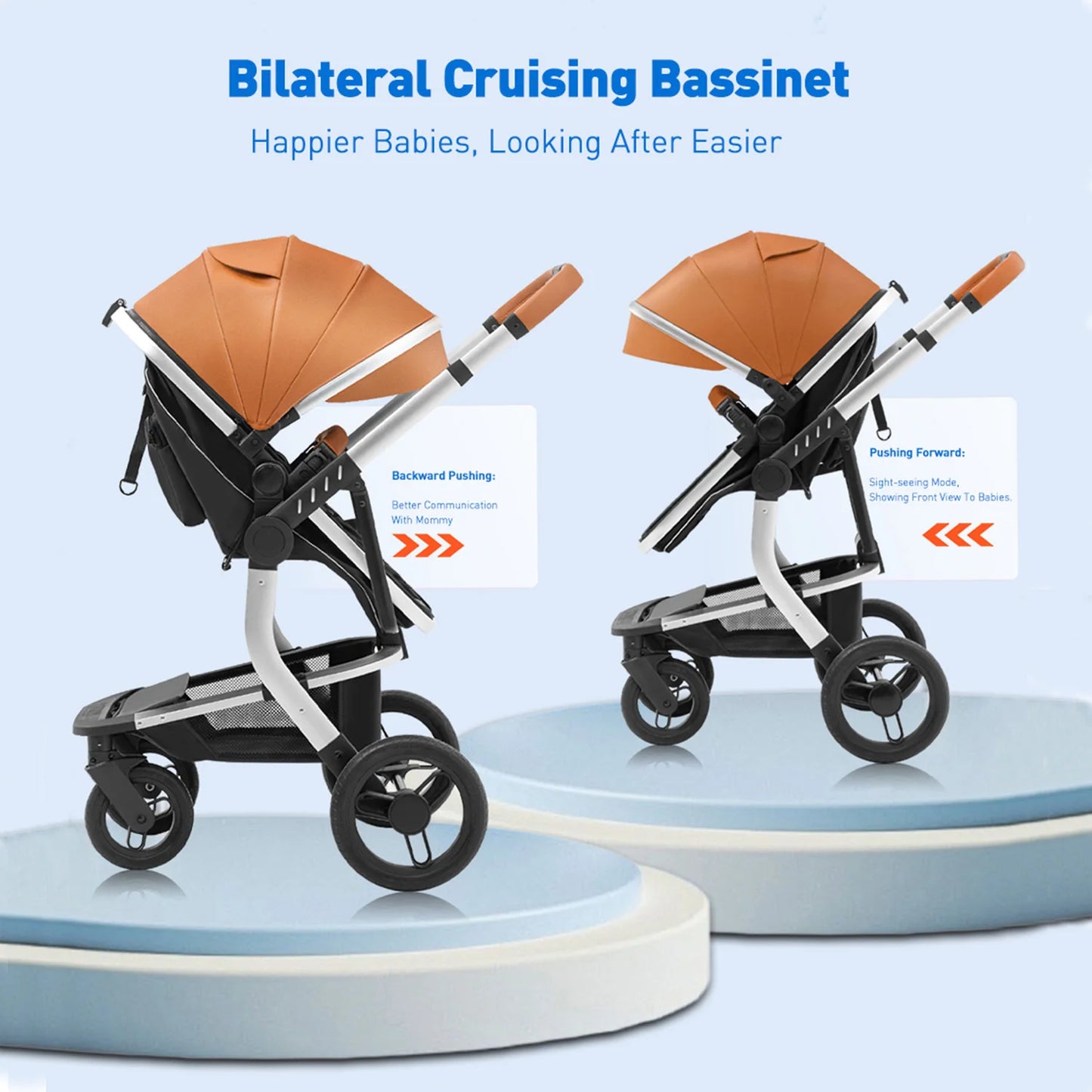 Standard Baby Stroller,Foldable Portable Pram, High Landscape Baby Carriage, Reversible Pushcar for Newborn Toddler