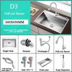Stainless Steel Kitchen Sink Farm House Above Counter Undermounter Single Bowel Wash Basin with Faucet Drain Kitchen Accessories