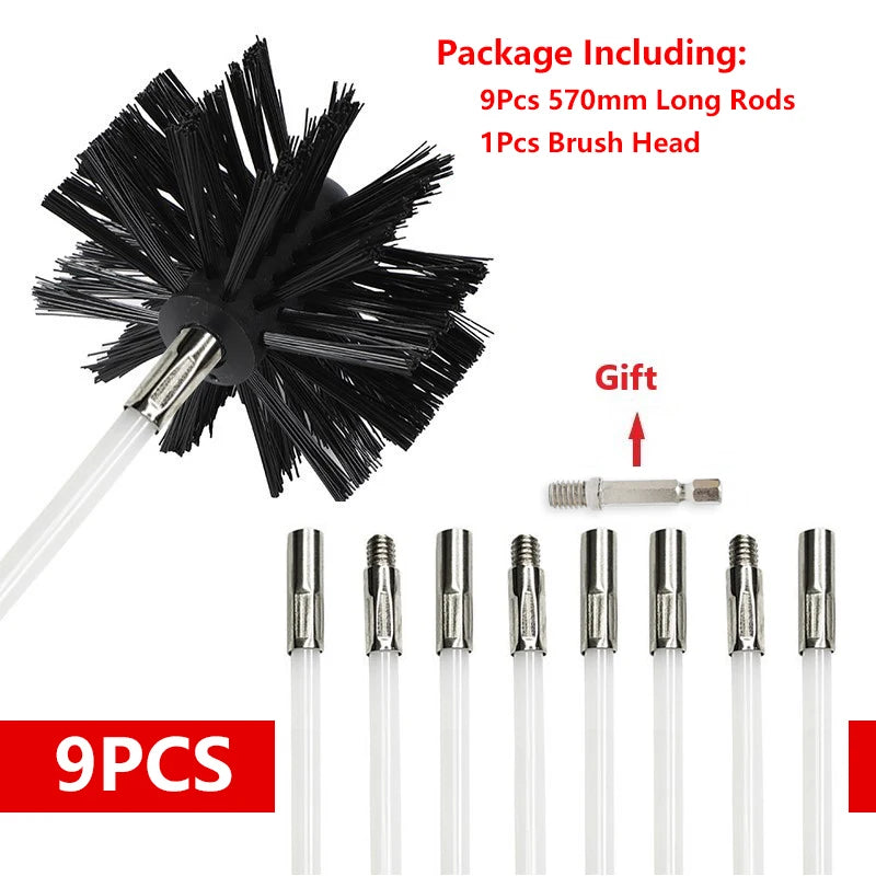 150mm Brush Head Chimney Brush 570mm Long Handle Flexible Rod For Chimney Dryer Pipe Fireplace Inner Wall And Roof Cleaning Tool