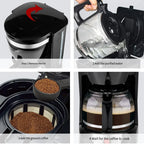 12 Cups Small Home Automatic American Drip Steam Coffee Maker, Brew Tea, Suitable for Home and Office
