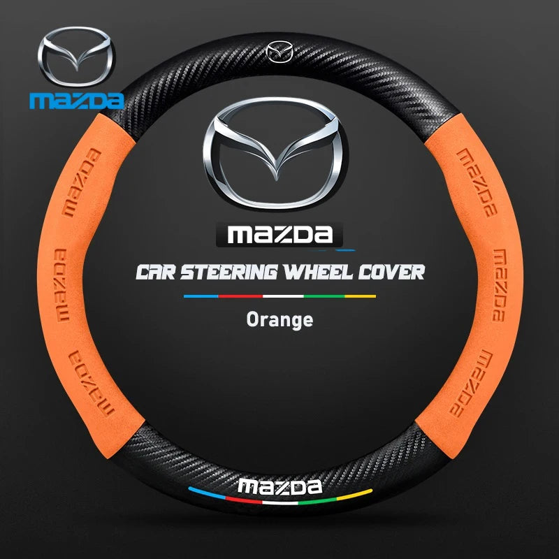 For Mazda 2 3 5 6 CX-4 CX-5 CX-7 CX-8 CX-30 CX-50 MX5 Miata RX-7 RX-8 Axela Atenza Car Carbon Fiber Leather Steering Wheel Cover