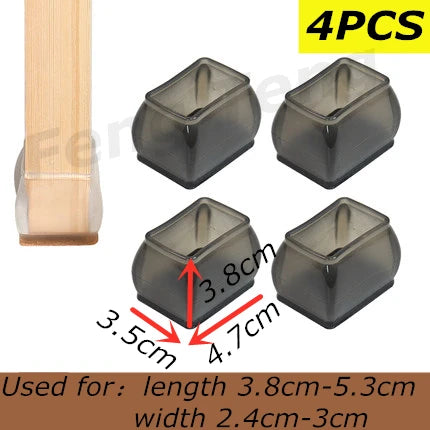 6 Size 4pcs black anti slip chair cover leg caps rubber floor feet protector pads furniture chaises sofa chaises legs fittings