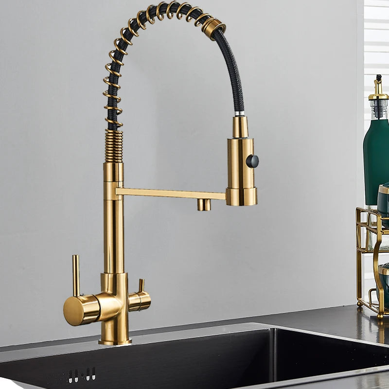 Chrome Filtered Kitchen Faucet Pure Water Kitchen Faucet Dual Handle Hot&Cold Drinking Water Purified Kitchen Mixer Taps